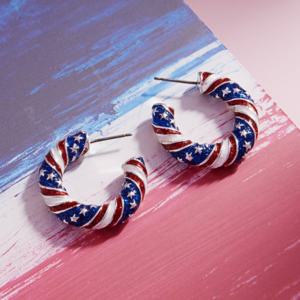 USA American Flag Enamel Stud Hoop Earrings