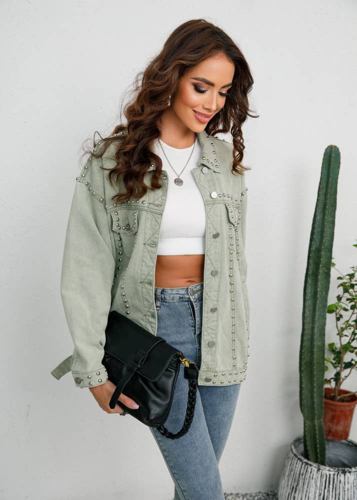 Aubrey Studded Denim Button Down Jacket