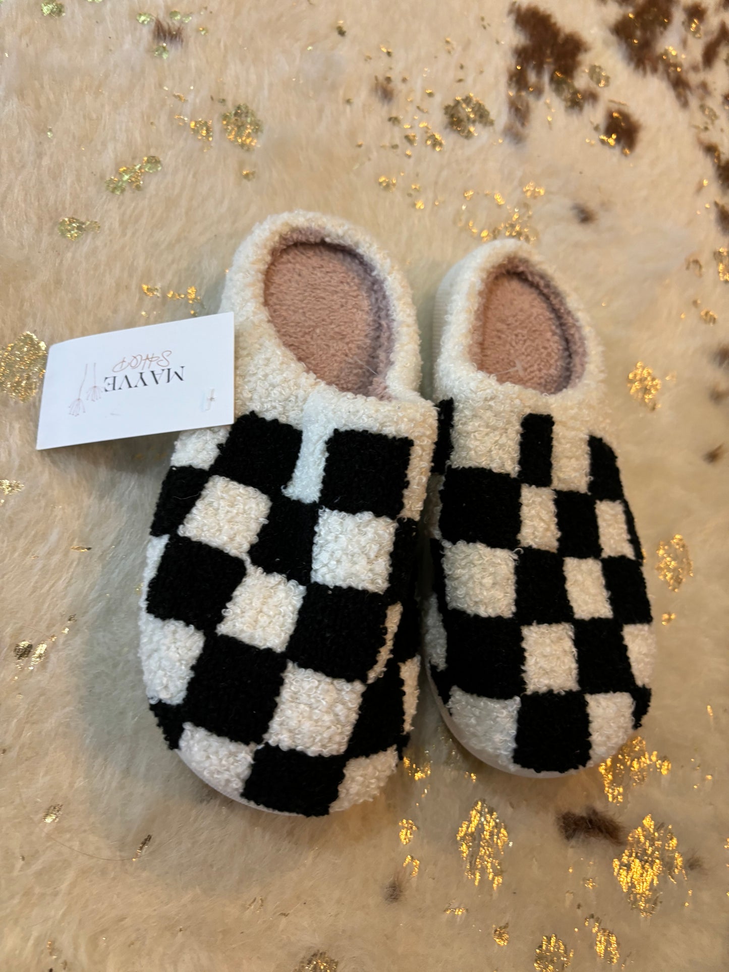 Black Checkered Slippers