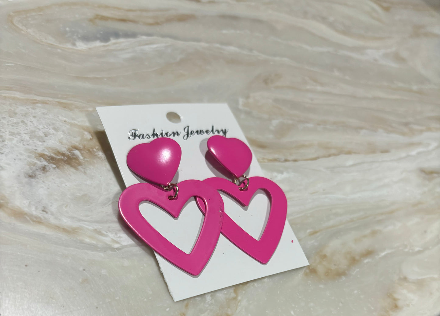 Pink Metal Heart Earrings