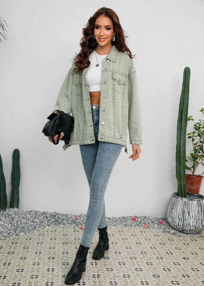 Aubrey Studded Denim Button Down Jacket