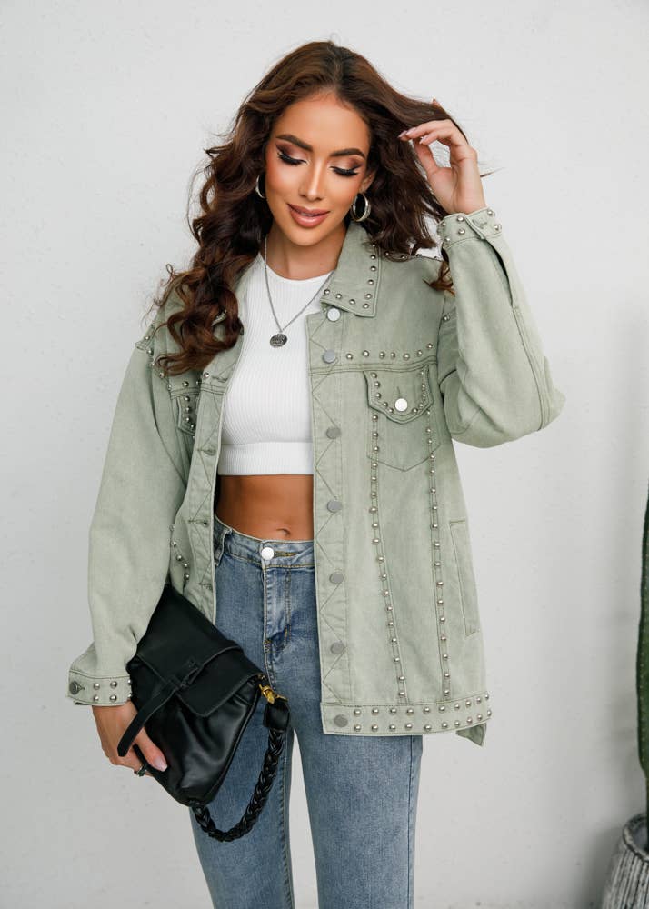 Aubrey Studded Denim Button Down Jacket