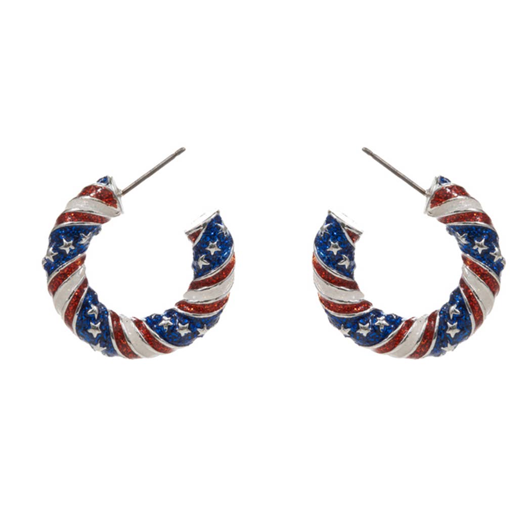 USA American Flag Enamel Stud Hoop Earrings